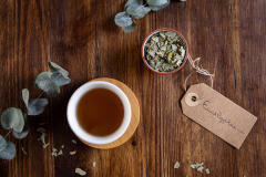 eucalyptus infusion, top-view, close-up